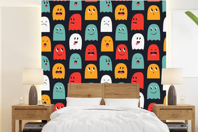 Behang - Fotobehang Patroon - Pacman - Games - Spook - Jongens - Kinderen - Kids - Breedte 220 cm x hoogte 240 cm