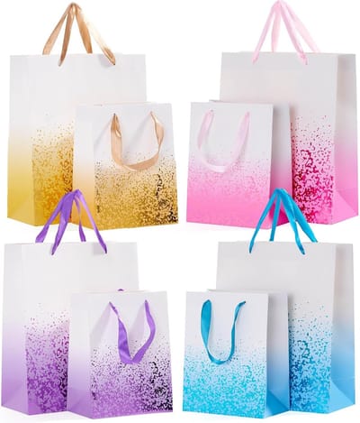 Kleurige kerstcadeauzakken met linthandvatten voor feestdagen, verjaardagen en speciale gelegenheden - verschillende kleuren en maten - 18cm x 23cm & 32cm x 26cm, cadeauverpakkingen