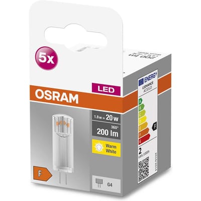 OSRAM HOMELIGHTING 4058075758025 LED-lamp Energielabel F (A - G) G4 Speciale vorm 1.8 W = 20 W Warmwit (Ø x h) 13 mm x 13 mm 5 stuk(s)