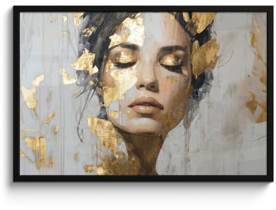 Poster in lijst - Fotolijst 90x60 cm - Posters - Sierlijk - Vrouw - Goud - Ogen - Posterlijst zwart - Decoratie - Wanddecoratie woonkamer - Muurdecoratie slaapkamer