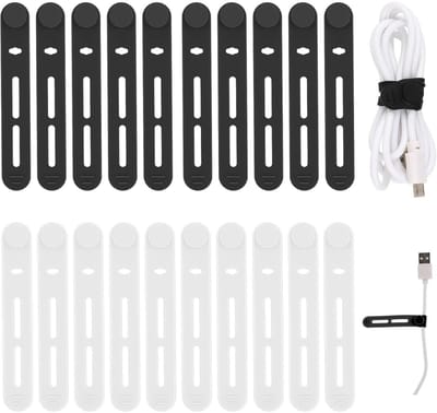 GELLDG 20 stuks siliconen kabelbinders - herbruikbaar - Multifunctionele kabelorganizer - kabelhouder - geschikt voor thuis- en kantoorapparatuur zoals telefoonopladers en computers - zwart en wit