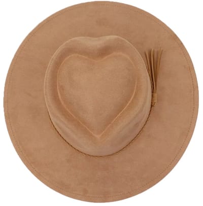 Fedora Hart Hoed Camel – Verstelbaar 58-62 cm | Suède Look | Unisex Wide Brim Hoed