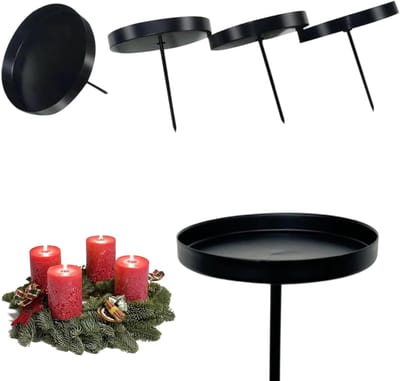 Set van 4 Zwarte Metalen Kaarsenhouders van 8 cm voor Stearine Kaarsen - Veilig Adventskrans Houder voor Kerstdecoratie en Feestelijke Versiering