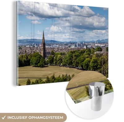 ® Glasschilderij 180x120 cm - Schilderij acrylglas - Schotland - Glasgow - Wolken - Foto op glas - Muurdecoratie woonkamer - Wanddecoratie slaapkamer - Schilderijen
