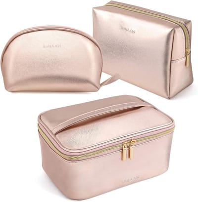 JGS Premium - Make-up tas reizen cosmetische organizer waterdichte toilettassen vrouwen meisjes roségoud - Set van 3 stuks