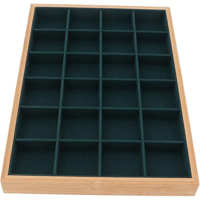 24 Vakken Sieraden Bak Houten Armband Ketting Display Opbergorganizer voor Vitrine Lade Groen