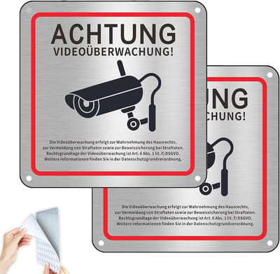 2 Stuks Videobewaking Schild - Zelfklevend en Voorgeboord Aluminium Waarschuwingsbord
