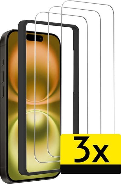 Screenprotector - Geschikt voor Apple iPhone 16 - 3 Stuks - Met Installatie Frame - Beschermglas - Gehard Glas - Tempered Glass - Screen Protector