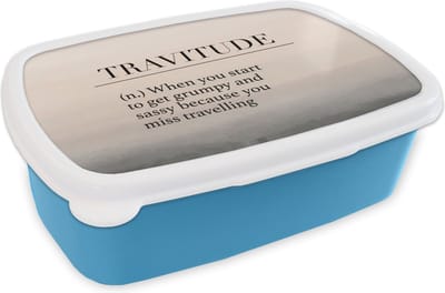 Broodtrommel Blauw - Lunchbox - Brooddoos - Spreuken - Quotes - When you start to get grumpy and sassy because you miss travelling - Travitude - 18x12x6 cm - Kinderen - Jongen