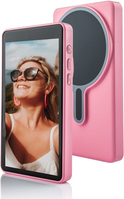 MOJOGEAR VS3 Selfie Vlog Monitor - Geschikt voor magnetische Smartphones en hoesjes - Draadloze en bedrade verbinding - Selfie screen met Ingebouwde speaker - Inclusief Bluetooth remote - Roze