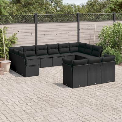 vidaXL - 13-delige - Loungeset - met - kussens - poly - rattan - zwart