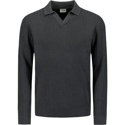 No Excess Pullover Open Polo Collar Relief Knit Dark Grey Größe: 3XL | Pullover Outlet | Herren | Grau