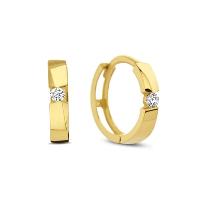 New Bling 9NBG-0724 Gouden Oorringen met Zirkonia - Oorbellen - 14 Karaat - Zirkonia - 2mm - 12mm Doorsnee - 2,5mm Breed - Scharnier - Goud