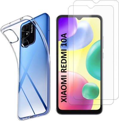 Hoesje Ultraslank geschikt voor Xiaomi Redmi 10a backcover siliconen Transparant en 2 stuks ScreenProtector Gehard Glas
