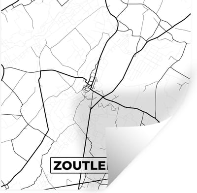 Muurstickers - Sticker Folie - België – Zoutleeuw – Stadskaart – Kaart – Zwart Wit – Plattegrond - 100x100 cm - Plakfolie - Muurstickers Kinderkamer - Zelfklevend Behang XXL - Zelfklevend behangpapier - Stickerfolie