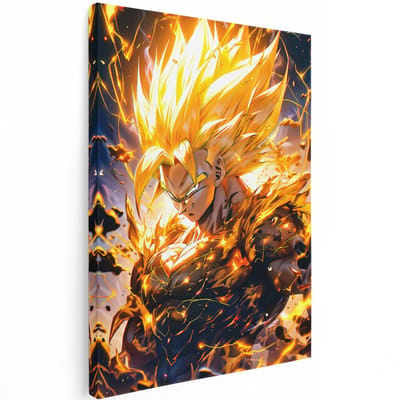 Artaza Canvas Schilderij Vegeta Super Saiyan - 90x120 cm - Anime Wanddecoratie - Muurdecoratie Dragon Ball - Decoratie Jongenskamer - Goud