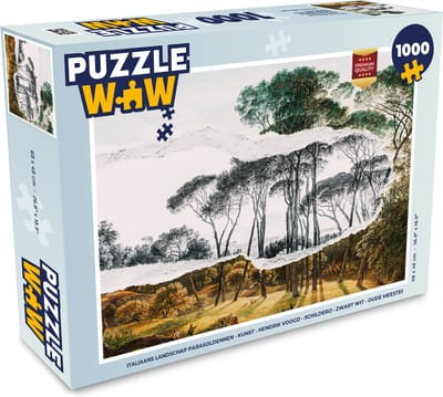 Puzzel Italiaans landschap parasoldennen - Kunst - Hendrik Voogd - Schilderij - Zwart wit - Oude meesters - Legpuzzel - Puzzel 1000 stukjes volwassenen