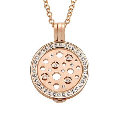 Quiges - Munthouder met Ketting en Munt 25mm Zirkonia Bubbels - RVS Rose Goudkleurig met Zirkonia - EPRHZ719