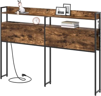 Hoofdbord met Opbergvakken - Slaapkamer Decoratie - Moderne Slaapkamer - Geïntegreerde USB Poorten - 135 cm Breed - Gerookt Eiken
