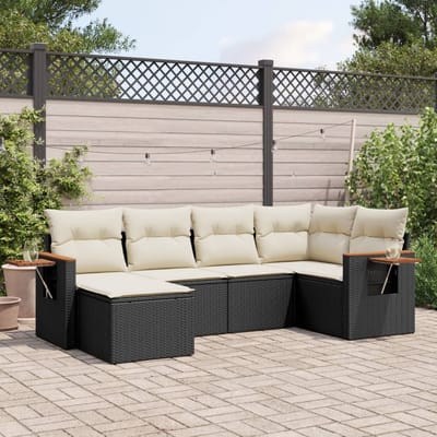 vidaXL - 6-delige - Loungeset - met - kussens - poly - rattan - zwart