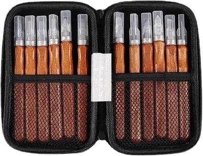 Houtsnijgereedschap Set - Kleine Beitels - Houtbewerking Hobby - Inclusief Slijpsteen - 12 Delig