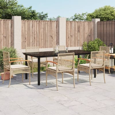 vidaXL - 7-delige - Tuinset - met - kussens - poly - rattan - beige