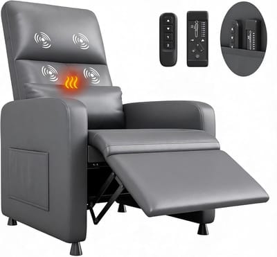 Relaxstoel Massagestoel Elektrisch, PU-Leder, Verstelbare TV Fauteuil met Voetensteun en Verwarming, Luxe Ligstoel voor Woonkamer, Slaapkamer, Kantoor, Grijs