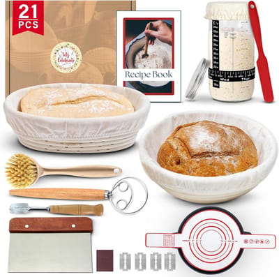 Brood Starter Kit - Zuurdesem Bakset - Zelf Brood Bakken - Compleet Met Accessoires - 21 Delig - Natuurlijk