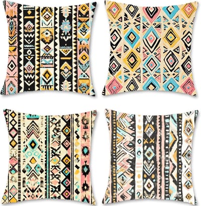 Kussensloop, 50 x 50 cm, kleurrijk, bankkussen, buiten, waterdicht, linnen, bohemien, decoratieve kussens met verborgen ritssluiting, voor bank, bed, thuis, decoratie, S1-326