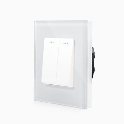 Dubbele Drukknop Schakelaar met Impulsfunctie en Glazen Frame Wit
