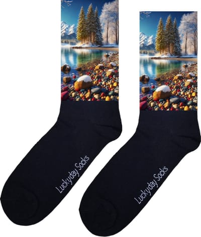 Bergen - Opkikker - Grappige sokken - Valentijns cadeau - Verjaardag cadeau - Sint cadeau - Leuke sokken - Dennenbomen - Vrolijke sokken - Cadeautje - Grappig cadeau - Kerst Sokken - Vaderdag - Moederdag - Kerstcadeau - Socks maken Happy - 37-44