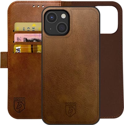 Rosso Element Uitneembaar 2-in-1 Hoesje Geschikt voor Apple iPhone 14 | Luxe Portemonnee | Back Cover | Pasjeshouder | Bruin