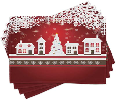 ABAKUHAUS kerstplacemats, winterboom, wasbare stof eettafel decoratie digitaal print, groen en rood