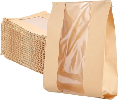 100 Stuks Grote Papieren Broodzakken met Venster 35 x 21 x 9 cm voor Brood, Snoep, Koekjes en Cadeaus