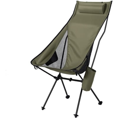 Hoge Rug Kampeerstoel Lichtgewicht Aluminium Klapstoel met Zijvak voor Backpacken Vissen Legergroen legergroene kleur