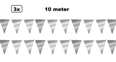 3x Vlaggenlijn Zilver metallic 10 meter – Geleverd in doosje ivm beschadigen- Landen festival thema feest vlaglijn verjaardag fun party