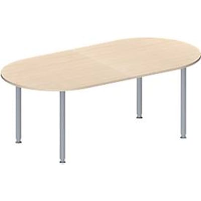 Schäfer Shop  Genius Vergadertafel MODENA FLEX, in hoogte verstelbaar, ovale vorm, 4-poot ronde buis, 2000 x 1000 mm, esdoornpatroon