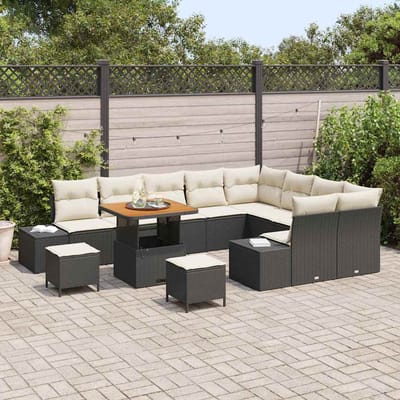 vidaXL - Tuinbank - Set - 12 - st - 11-Aantal - zitplaatsen - Zwart - Poly - rattan