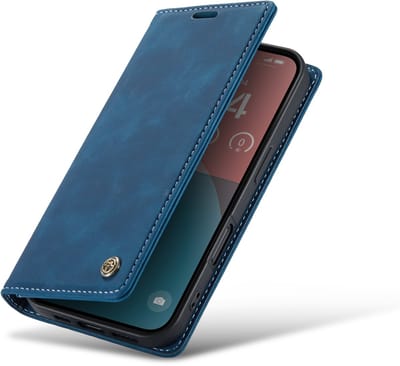 Casemania Hoesje Geschikt voor Apple iPhone 17 Air - Navy Blue - Dunne Bookcase met Pasjeshouder - Slim Wallet Case - Donker Blauw