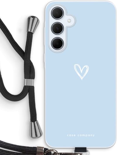 Case Company® - Hoesje met koord geschikt voor Samsung Galaxy A35 hoesje met Koord - Klein Hart Blauw - Telefoonhoesje met Zwart Koord - Bescherming aan alle Kanten en Over de Schermrand