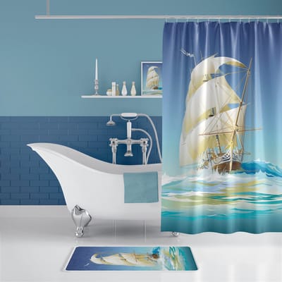 Casabueno - Boot Douchegordijn 120x200 - Digitaal Printen - Sail Boat - Waterdicht - Anti Schimmel Polyester