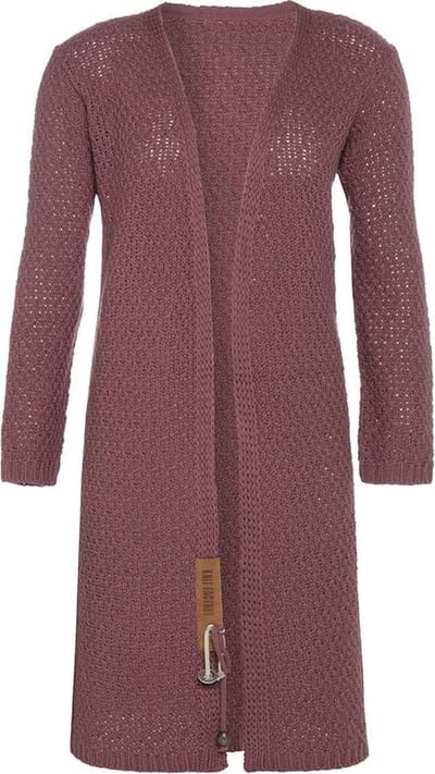 Knit Factory Luna Lang Gebreid Vest Stone Red - Gebreide dames cardigan - Lang vest tot over de knie - Rood damesvest gemaakt uit 30% wol en 70% acryl - 36/38