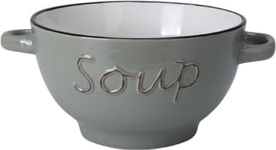 Excellent Houseware soepkom gres - lichtgrijs - porselein - D14 cm - serveer/snackschaaltje