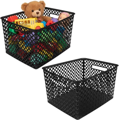 Storage Solutions Kast Opbergmand - 2x - van kunststof - zwart - 30 x 37 x 21 - 19 liter - organizer box