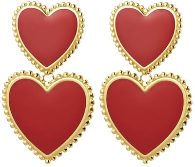 Joy Ibiza - hartjes oorbellen - rood emaille - 2 rode hartjes - vlinder sluiting - ear party boho - bohemian style - stainless steel - ip/pvd goldplated