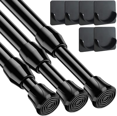 Dailygoods- Gordijnroede Uitschuifbaar - Gordijnroede Zonder Boren - Gordijnstang - Zwart - 3 Stuks - 62 tot 105 cm - Spanningsstang