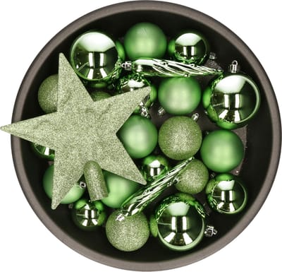 Decoris kerstballen set - 34-dlg - groen - incl. piek - kunststof - kerstversiering