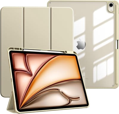 Slimme Beschermhoes voor iPad Air 13 Inch (M3/M2-2025/2024) met Pencil Houder, Transparante Achterkant, Auto Wake/Sleep en Slanke Stand in Champagne Goud