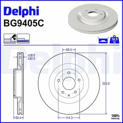 Remschijf DELPHI BG9405C, 1 stuk