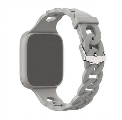 Grijs horlogebandje voor smartwatch dames en heren met ultra dun schakel design van silicone en vaste sluiting, Geschikt voor Apple Watch 38 mm / 40 mm / 41 mm / 42 mm (serie 10 / 11)